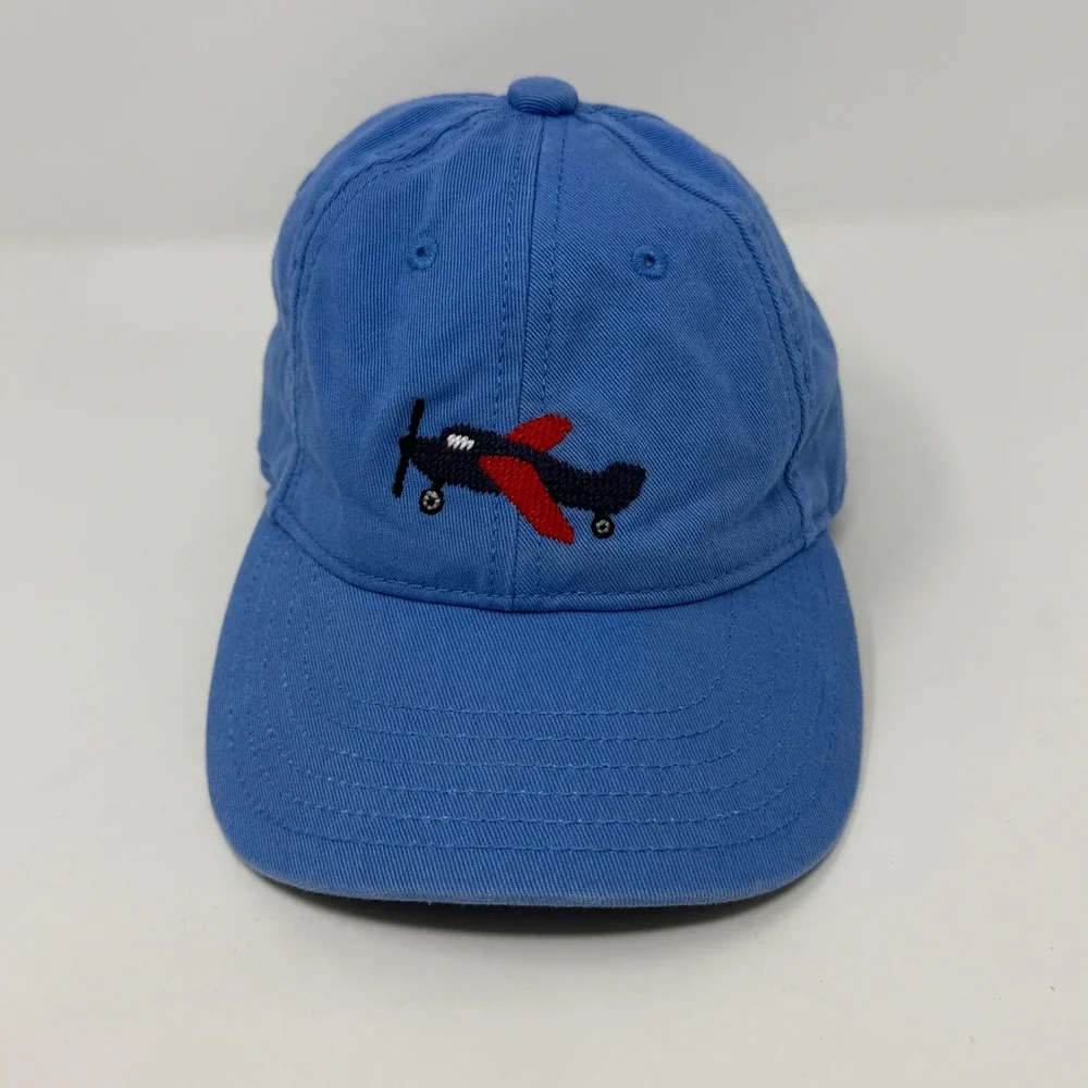 Harding Lane Kids Blue Cotton Airplane Embroidered Strapback Baseball Hat Cap